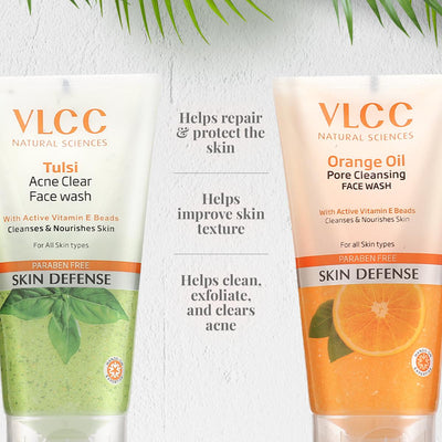 VLCC Tulsi Acne Clear Face Wash with FREE Orange Oil Pore Cleansing Face Wash (Buy 1 Get 1) (150 ml each)