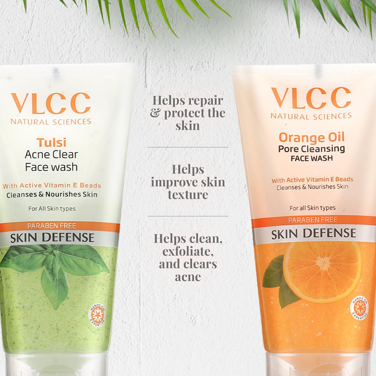 VLCC Tulsi Acne Clear Face Wash with FREE Orange Oil Pore Cleansing Face Wash (Buy 1 Get 1) (150 ml each)