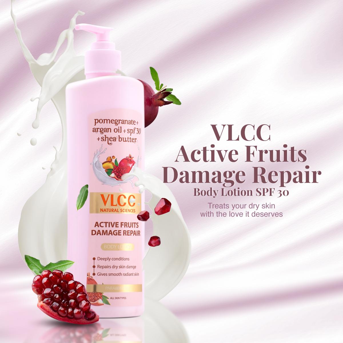 VLCC Active Fruits Damage Repair Body Lotion, Pomegranate + Argan Oil + SPF 30 + Shea Butter (400 ml)