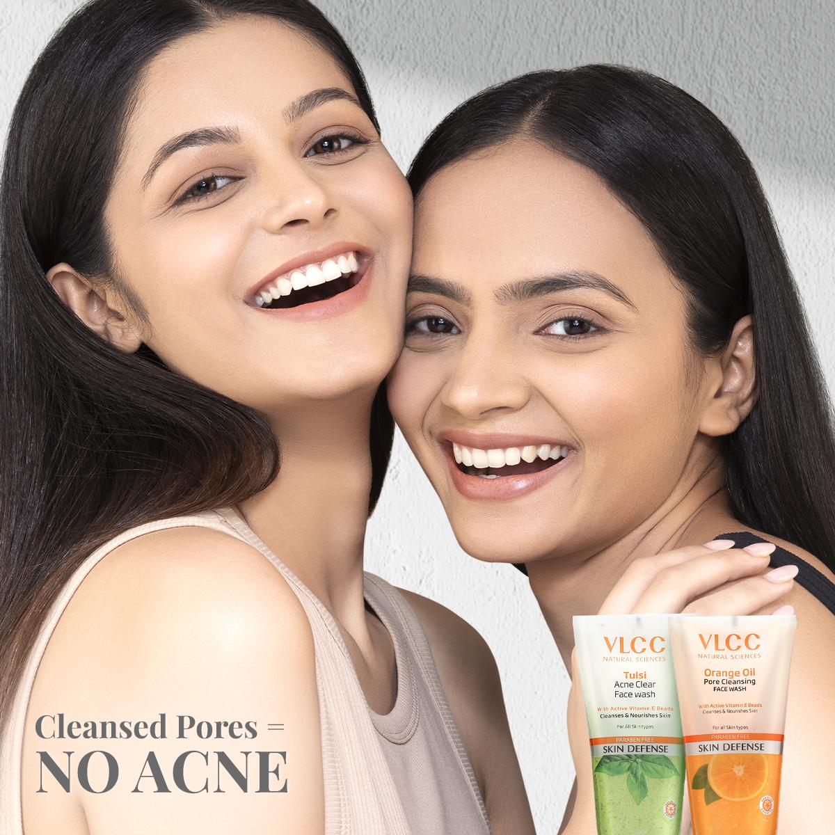 VLCC Tulsi Acne Clear Face Wash with FREE Orange Oil Pore Cleansing Face Wash (Buy 1 Get 1) (150 ml each)