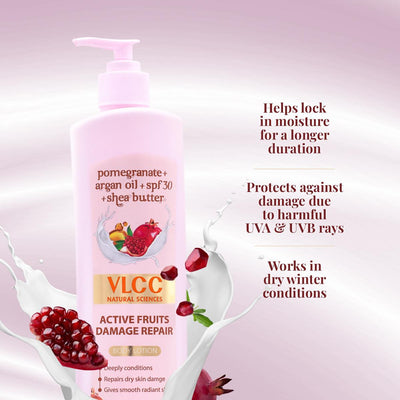VLCC Active Fruits Damage Repair Body Lotion, Pomegranate + Argan Oil + SPF 30 + Shea Butter (400 ml)