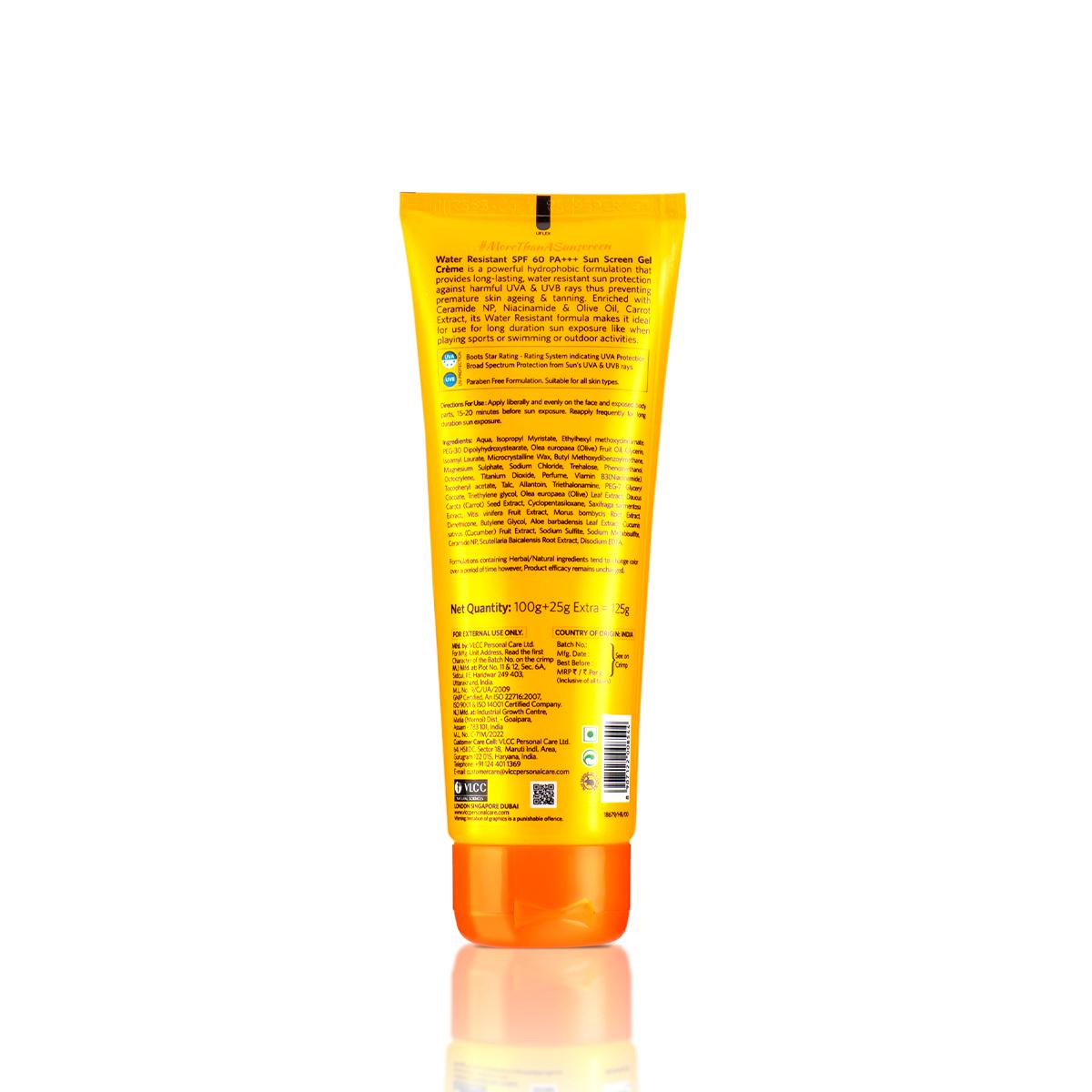 VLCC Water Resistant SPF 60 PA+++ Sunscreen Gel Cream (100 gm) + (25 gm)