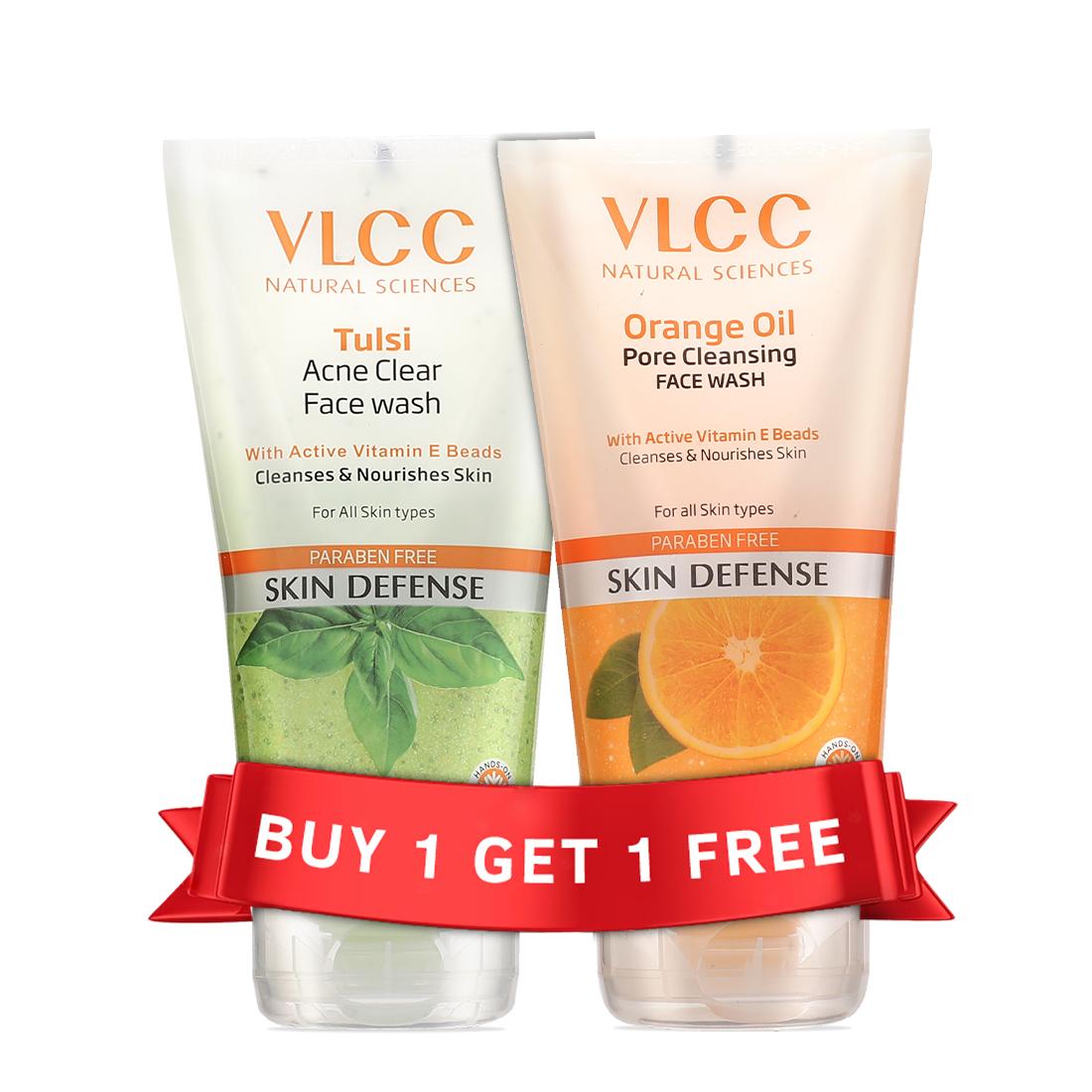 VLCC Tulsi Acne Clear Face Wash with FREE Orange Oil Pore Cleansing Face Wash (Buy 1 Get 1) (150 ml each)