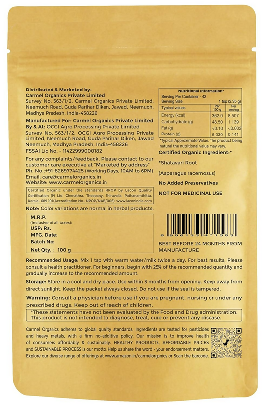 Carmel Organics Shatavari Root Powder