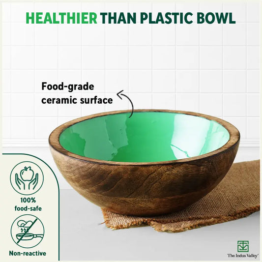 Ceramic Glazed Mango Wood Bowl