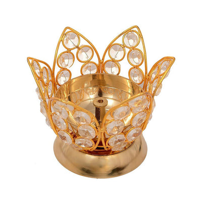 CraftVatika Gold Toned Crystal Lotus Shaped Diya