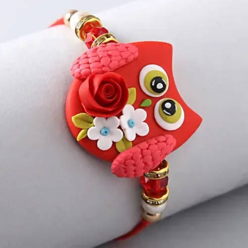 Cute Owl Polymer Clay Rakhi & Almonds Jar