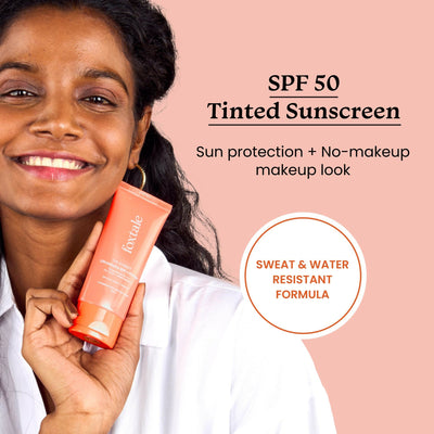 Foxtale Tinted Sunscreen SPF 50 PA++++ & Primer Shade 1 - Deep, Water Resistant with Dry-Touch Finish, Blurs Out Pores