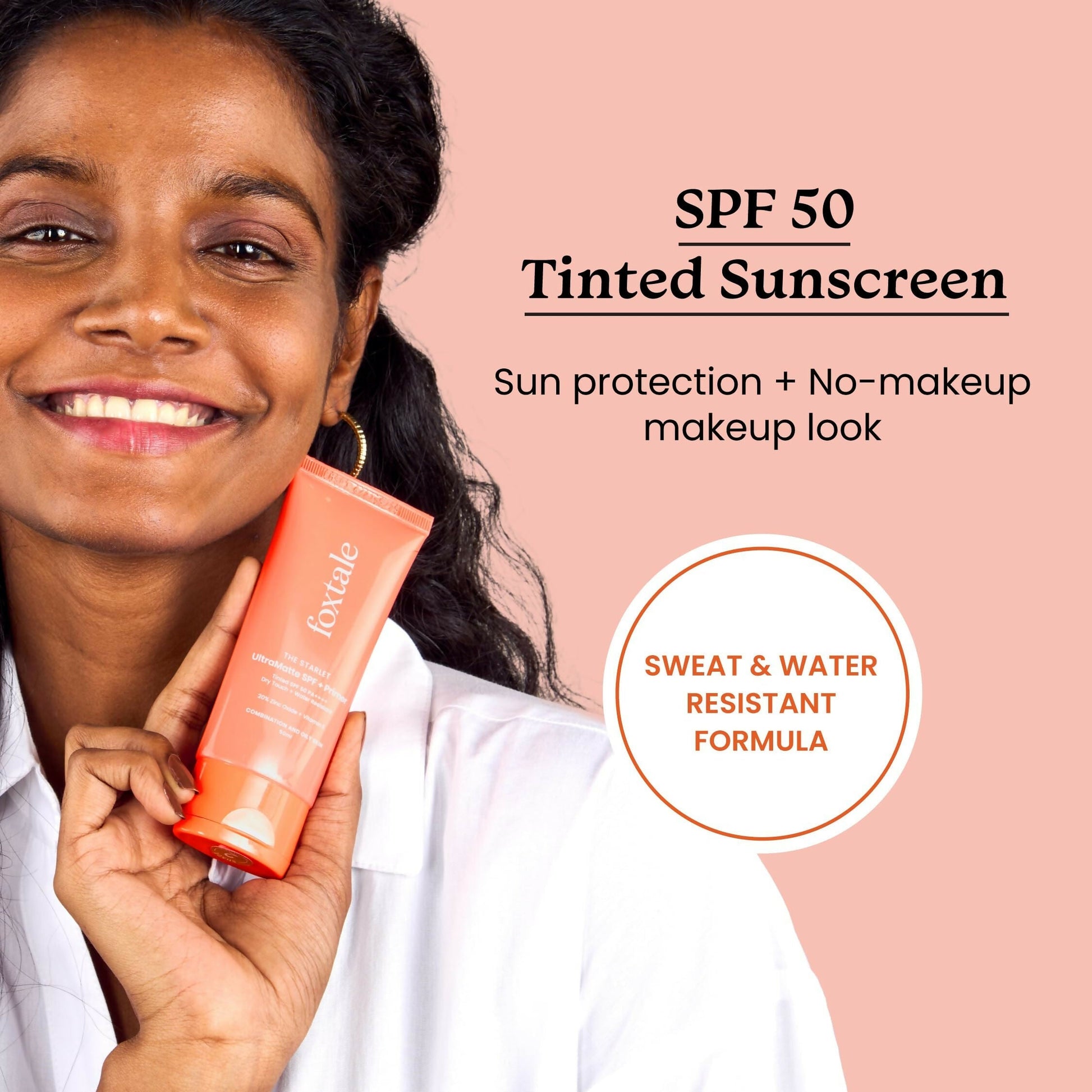 Foxtale Tinted Sunscreen SPF 50 PA++++ & Primer Shade 1 - Deep, Water Resistant with Dry-Touch Finish, Blurs Out Pores