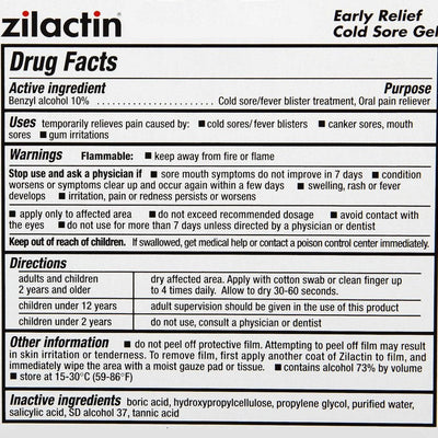 Zilactin Cold Sore Relief Gel