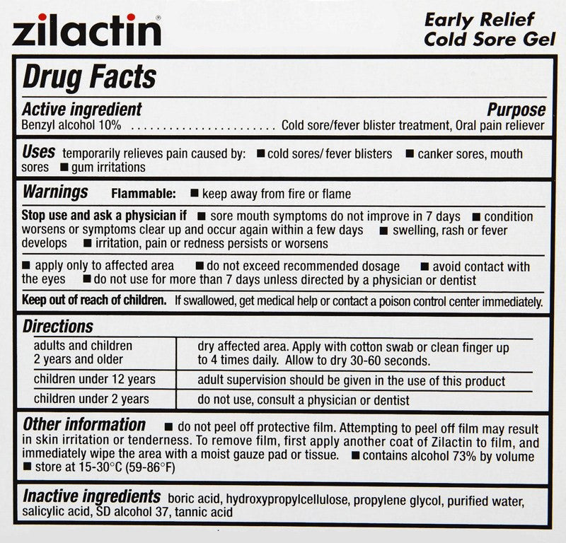 Zilactin Cold Sore Relief Gel
